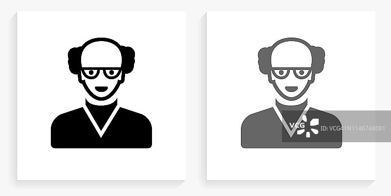 男人面部肖像黑白方形图标图片素材