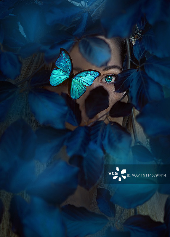 眼睛美丽，带有蝴蝶元素的女人图片素材