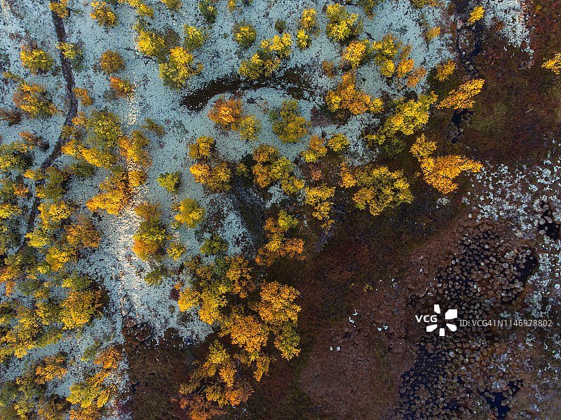 航拍：朗达讷山脉的秋色图片素材