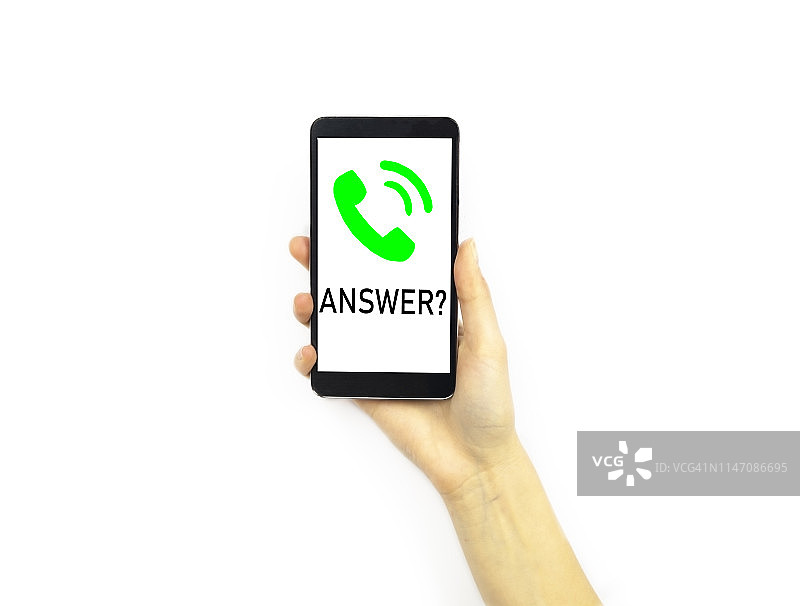 手持手机，屏幕显示来电符号图片素材