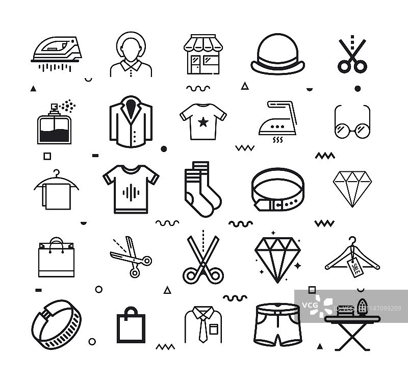 时尚设计师轮廓风格矢量图标集图片素材
