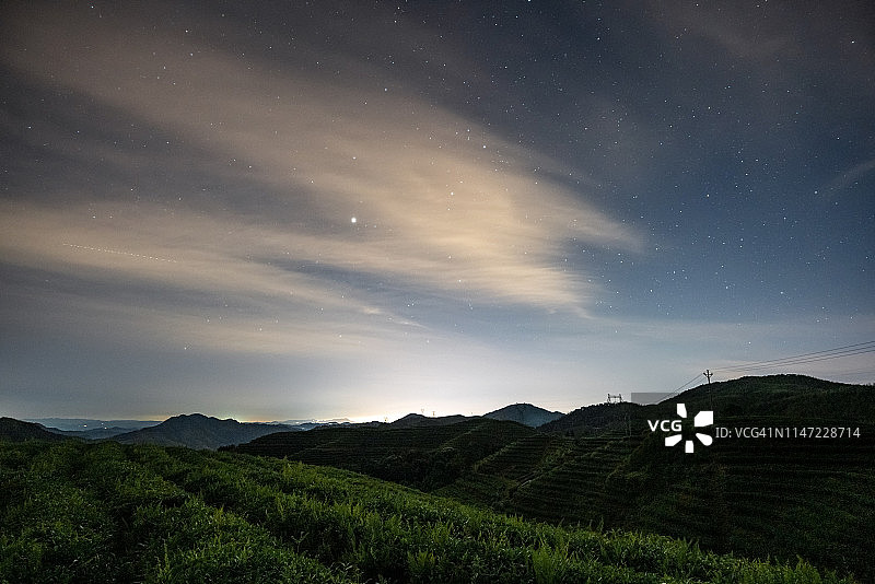 多云的星空与地形图片素材