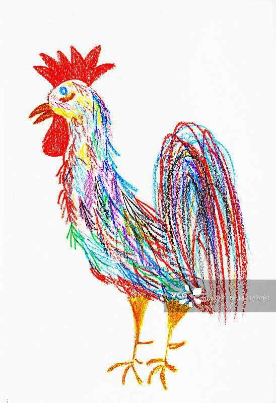 儿童画：彩色公鸡图片素材