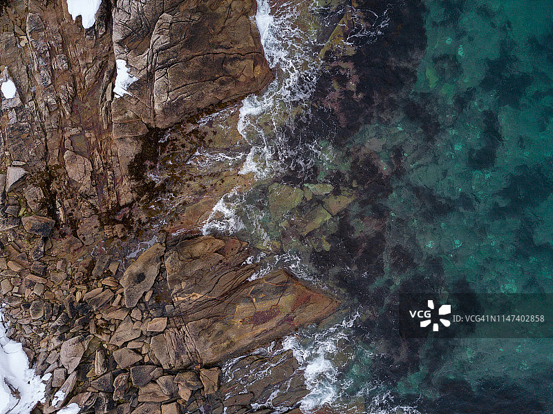 挪威罗弗敦群岛冬季风光航拍全景图片素材