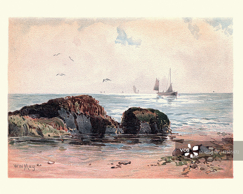 19世纪海岸景观岩石图片素材