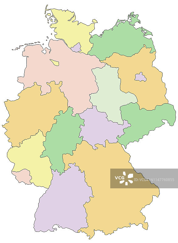 德国高精度可编辑政治地图图片素材