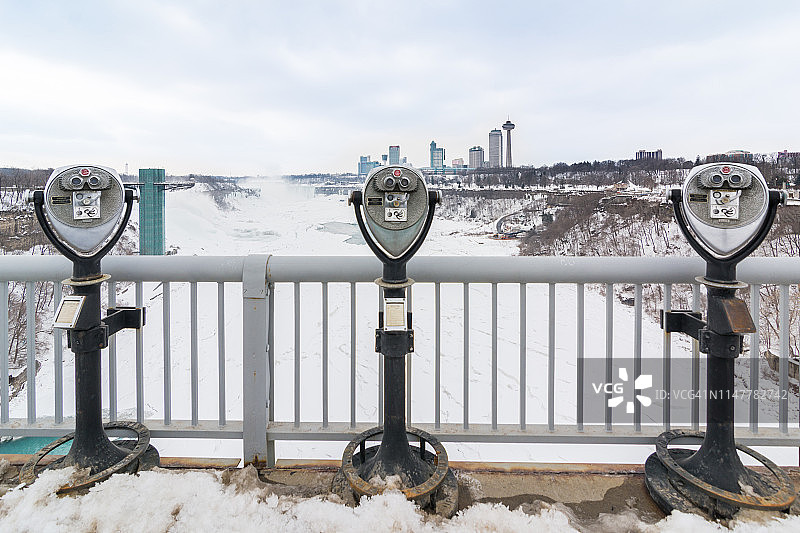 尼亚加拉瀑布的投币式望远镜，美国纽约州布法罗图片素材