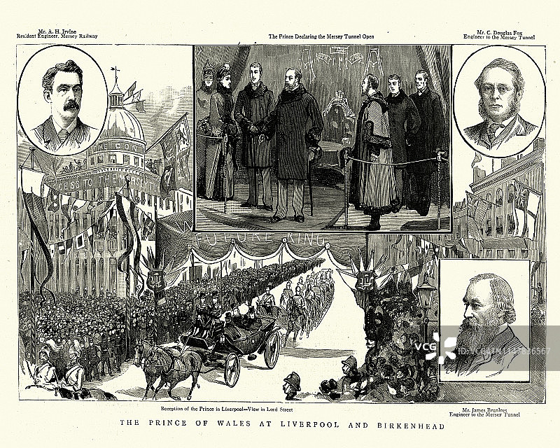 威尔士亲王参观利物浦和伯肯黑德，1886年图片素材