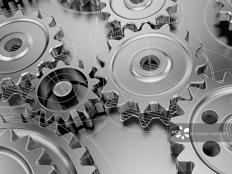 发动机中的齿轮，图示图片素材