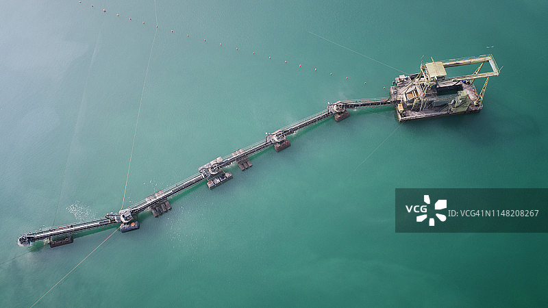 砂石坑、大型挖泥船航拍图片素材