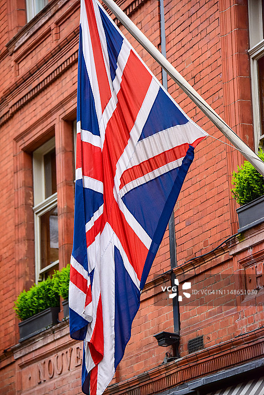 红砖建筑上的英国国旗图片素材