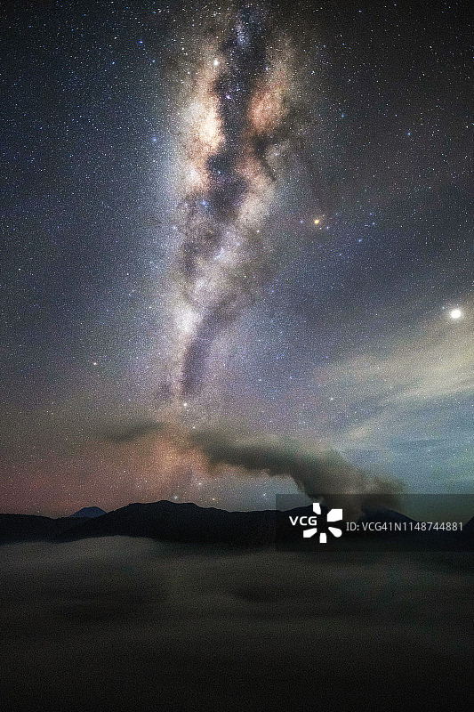 印度尼西亚东爪哇省布罗莫火山夜空中的银河图片素材