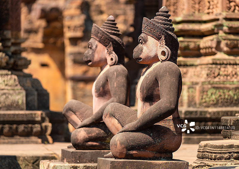 柬埔寨女王宫寺庙的雕刻石猴神图片素材