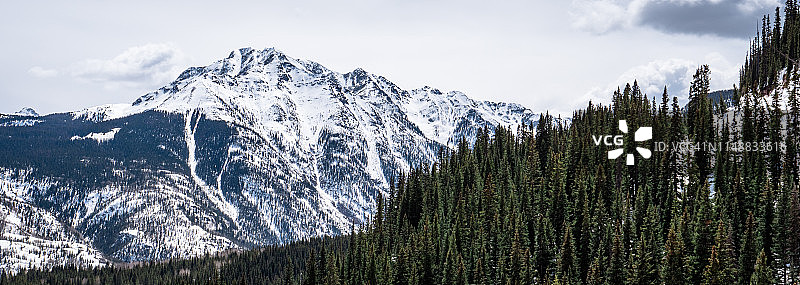 美国科罗拉多州：从杜兰戈到锡尔弗顿的雪山和树木景观图片素材