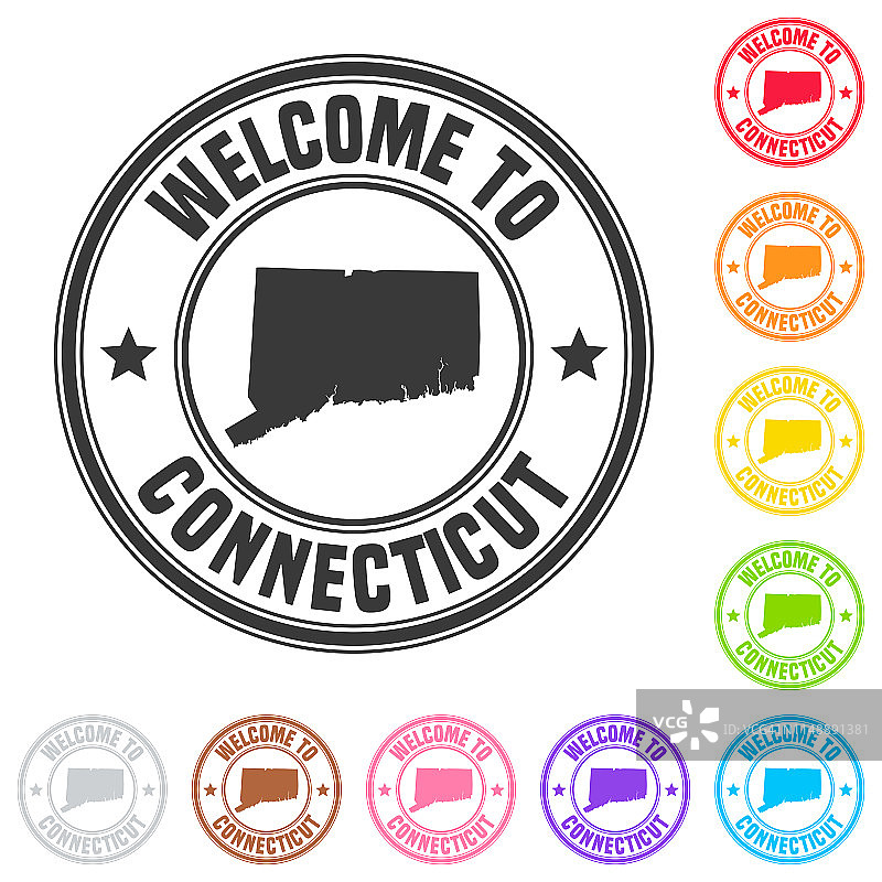 欢迎来到康涅狄格州图章-白色背景上的彩色徽章图片素材