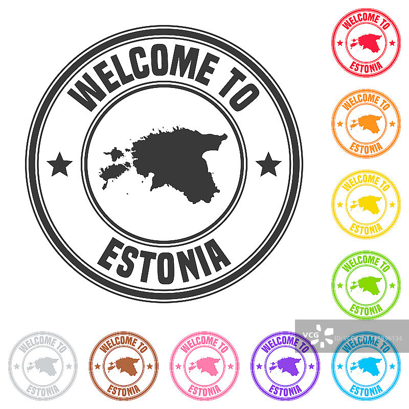欢迎来到爱沙尼亚彩色徽章邮票图片素材