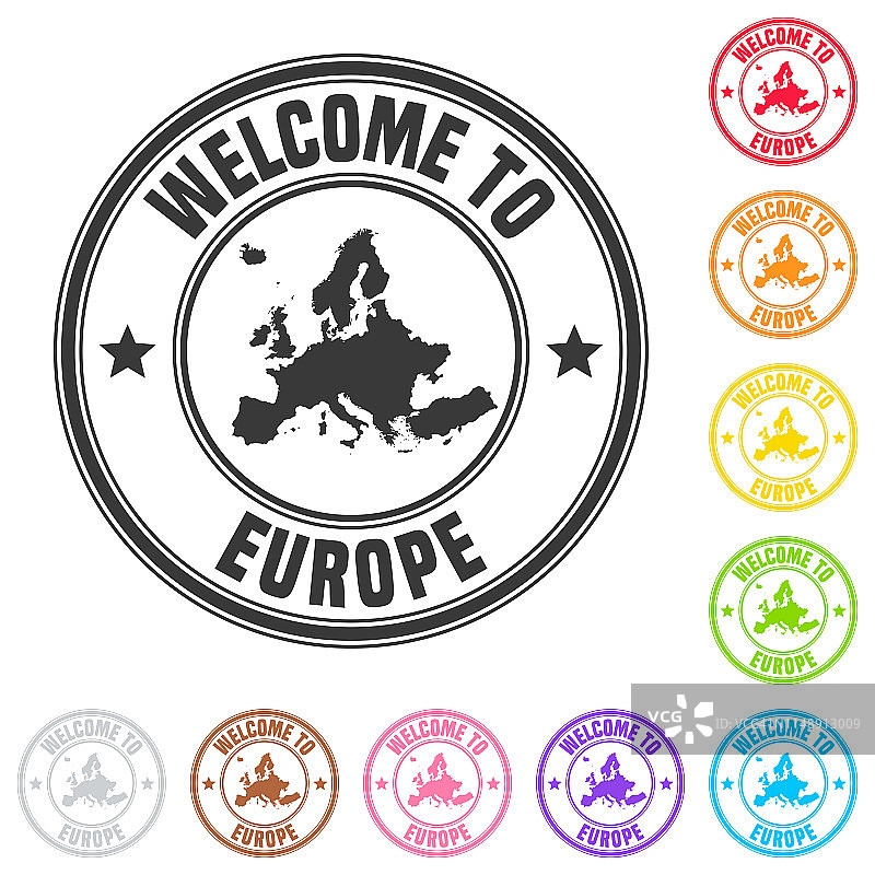 欧洲欢迎邮票：彩色徽章设计图片素材