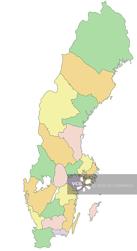瑞典高精度可编辑政治地图图片素材