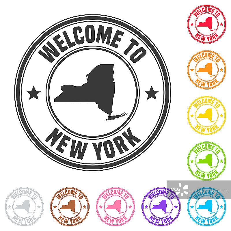 欢迎来到纽约印章 - 白色背景上的彩色徽章图片素材