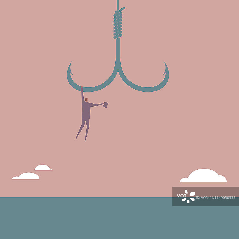 商人挂在鱼钩上图片素材