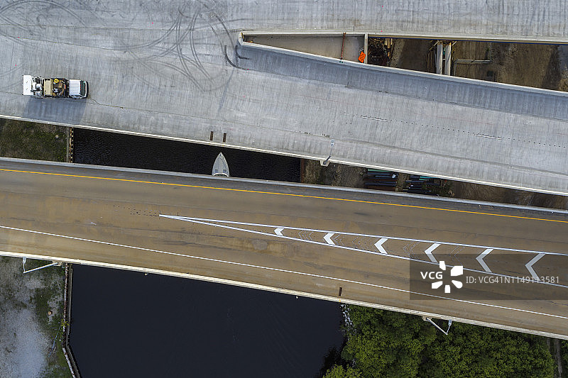 威斯康星州密尔沃基市梅诺莫尼河畔的船只和高速公路图片素材