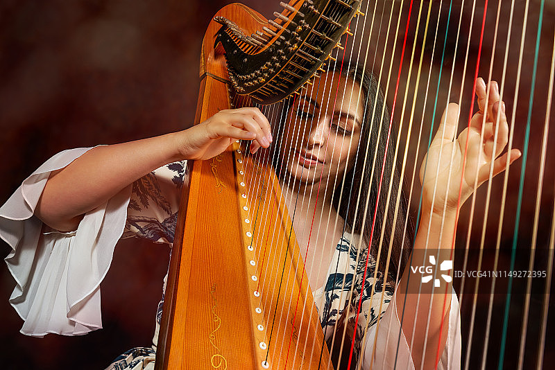 职业女竖琴演奏家表演中图片素材