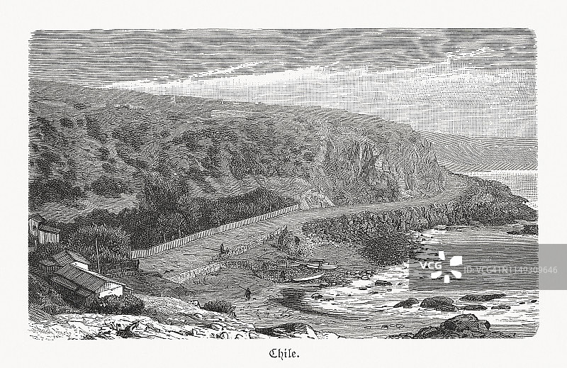 智利北部太平洋海岸木刻版画，1897年出版图片素材
