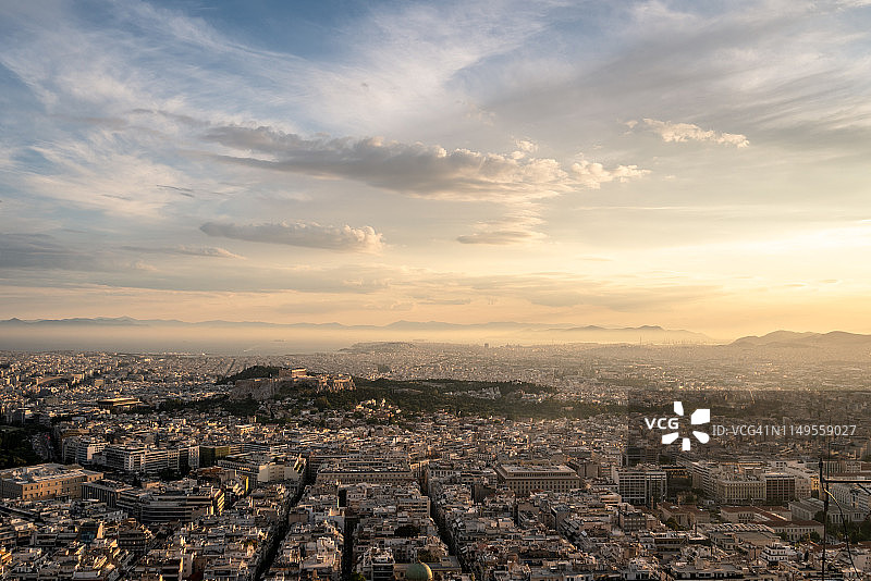 雅典和卫城的壮丽日落图片素材