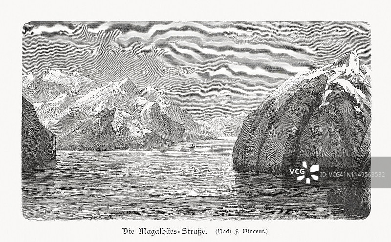 麦哲伦海峡（1897年木刻版画）图片素材