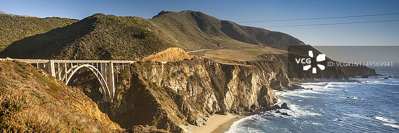 美国加利福尼亚州大瑟尔的太平洋海岸公路全景图片素材