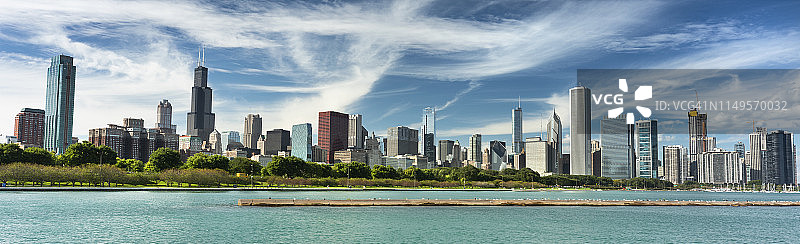 芝加哥伊利诺伊州天际线全景图片素材