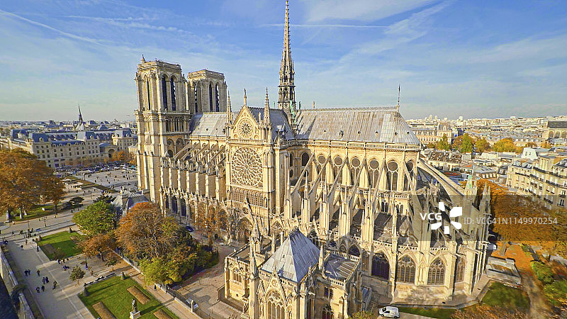 法国巴黎圣母院大教堂航拍图片素材