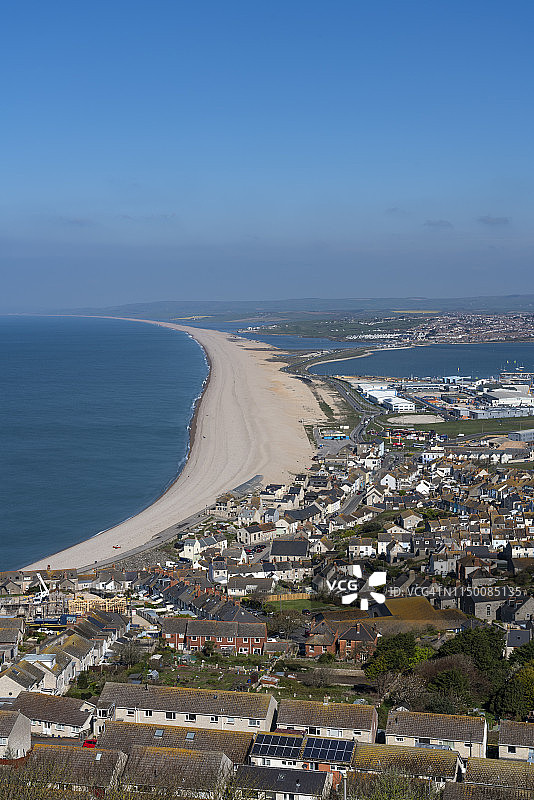 英国多塞特郡切西尔海滩、福琼斯韦尔和波特兰港图片素材