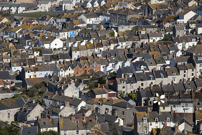 英国多塞特郡波特兰岛Fortuneswell镇的排屋图片素材