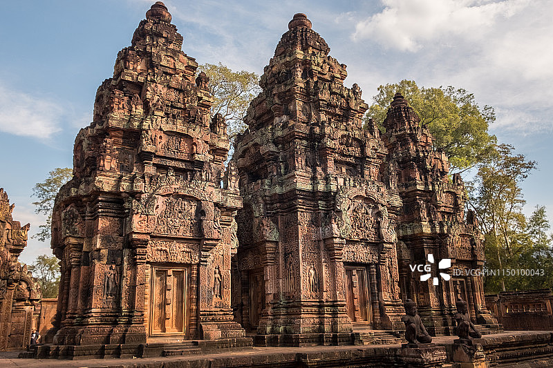 暹粒班迭斯雷寺的主要地标，最美丽的粉红色砂岩寺庙，柬埔寨图片素材
