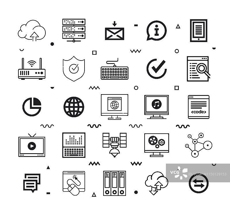 云采用策略线性风格矢量图标集图片素材