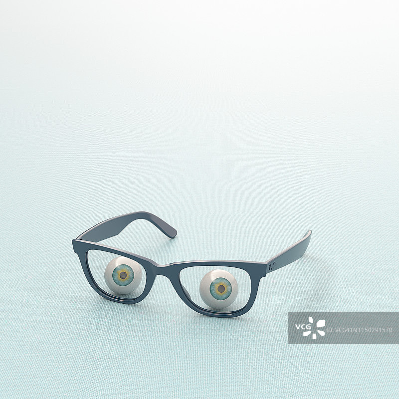 3D渲染：玻璃眼球透过眼镜观看图片素材