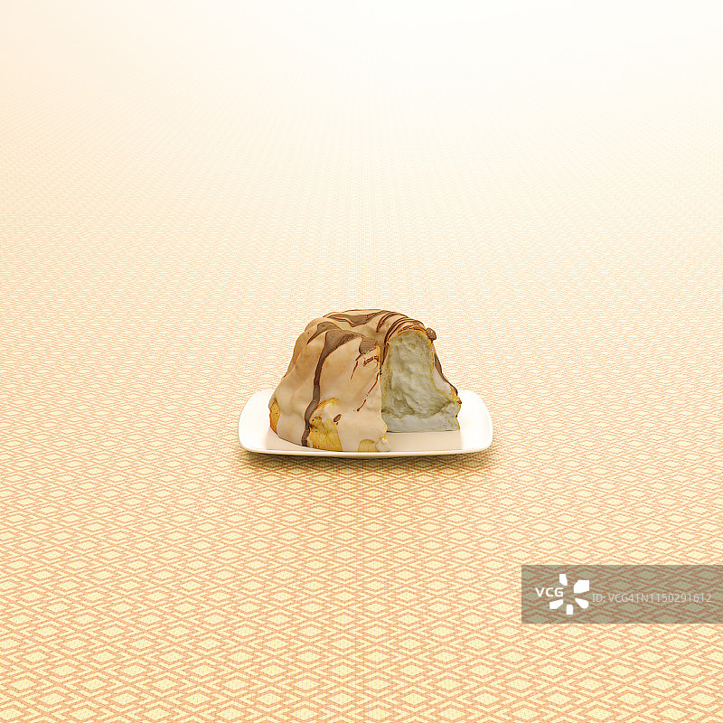 3D渲染图案背景上的环形蛋糕图片素材