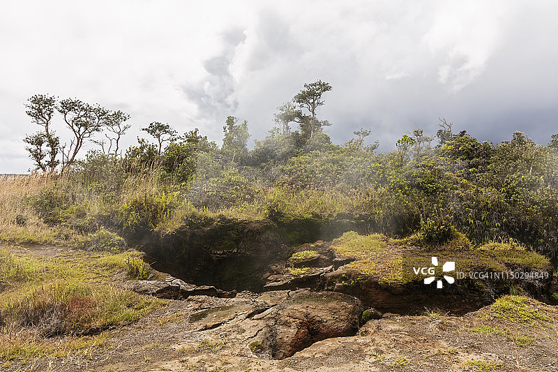 美国夏威夷大岛，火山国家公园，基拉韦厄火山坑蒸汽喷口图片素材