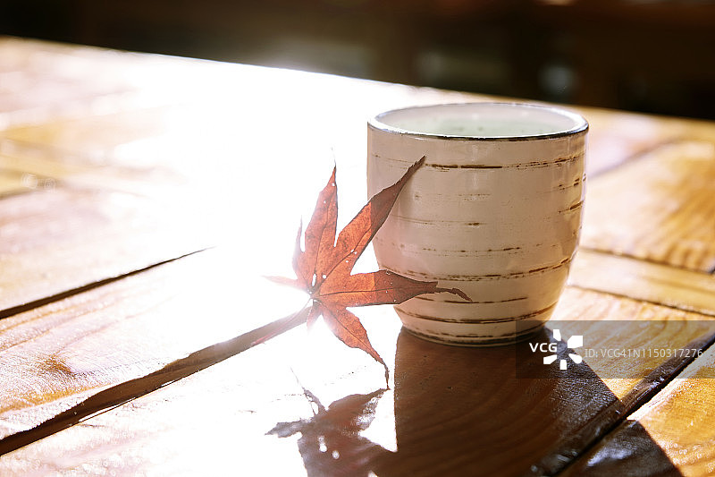 红枫叶和绿茶图片素材