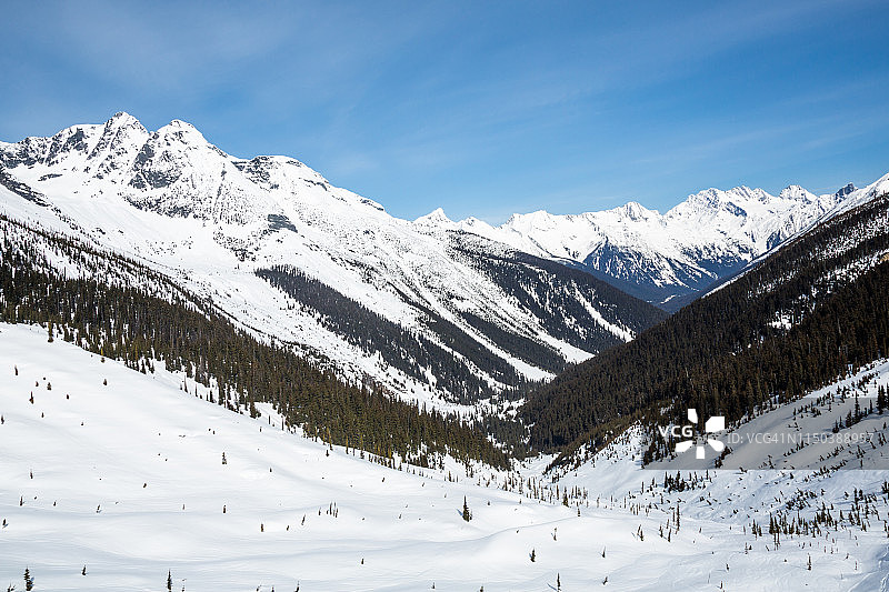俯瞰加拿大冰川国家公园的阿苏尔坎山谷图片素材