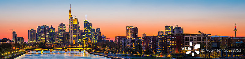 德国法兰克福美因河畔日落摩天大楼全景图片素材