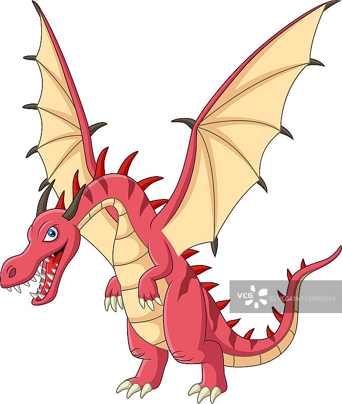 白色背景上的卡通红色龙图片素材