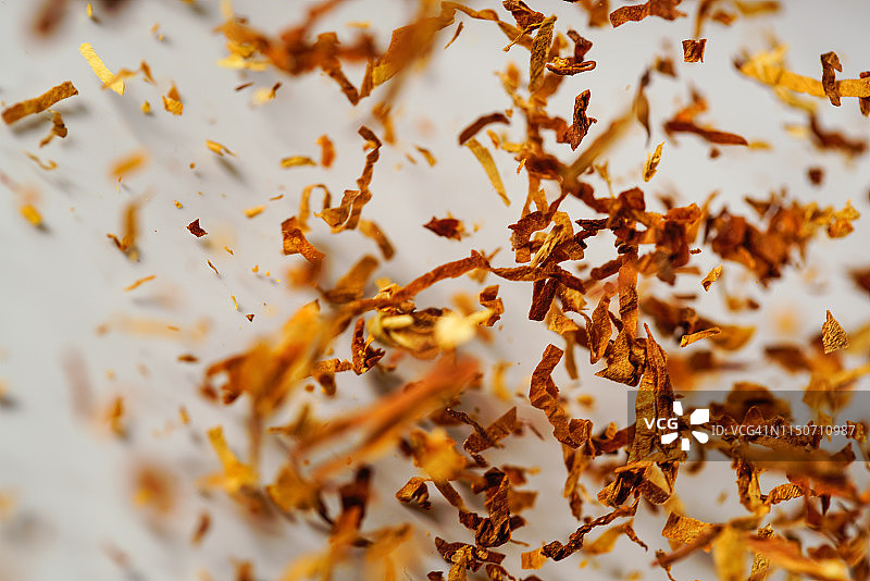 慢动作下的白色背景烟叶图片素材