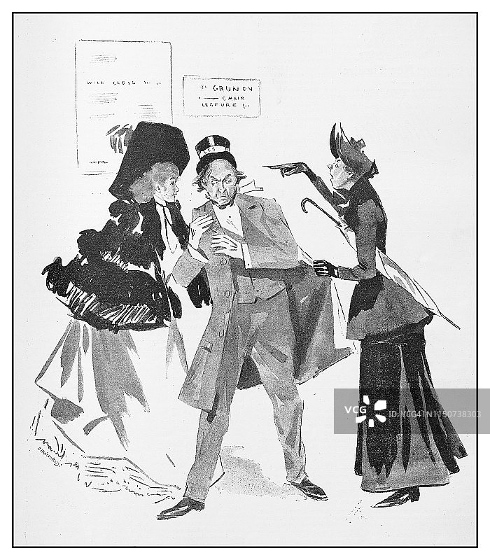 争吵场景古董插画图片素材