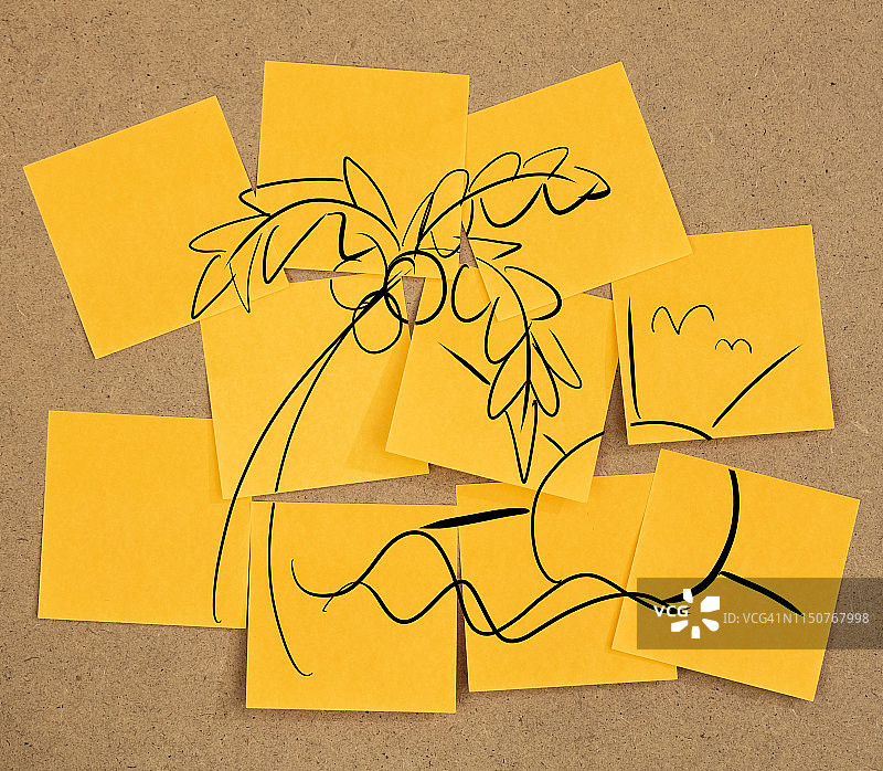 海滩棕榈树便签板，度假概念图片素材