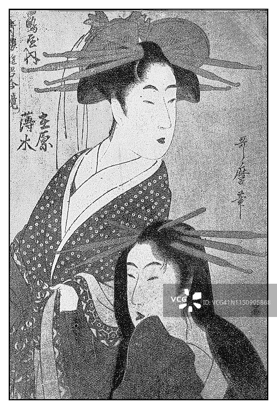 日本艺术家歌麿作品老式插画图片素材