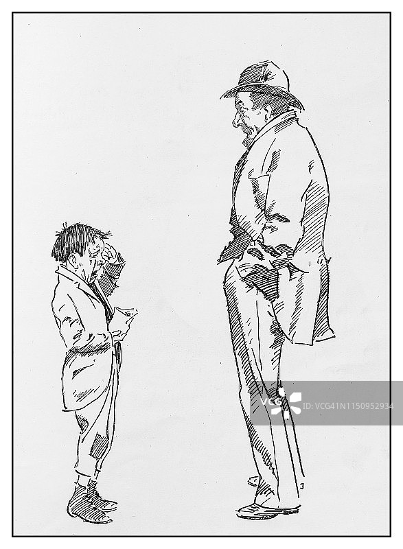 古董插画：哭泣的男孩图片素材