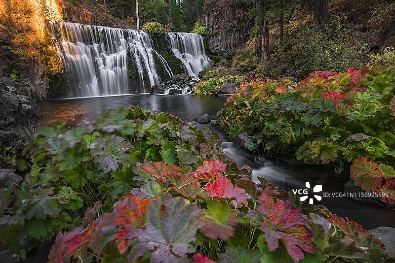 米德尔瀑布，秋季瀑布，麦克劳德河，美国加利福尼亚州锡斯基尤县图片素材