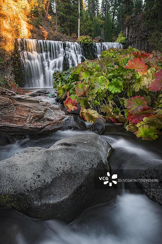 米德尔瀑布，秋季瀑布，麦克劳德河，美国加利福尼亚州锡斯基尤县图片素材